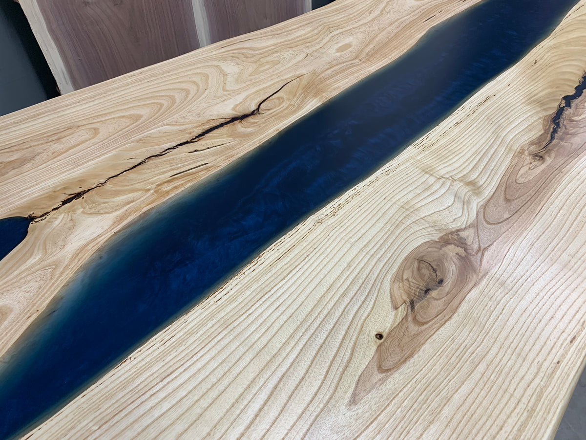 Custom Live Edge Epoxy River Ash Dining Table 