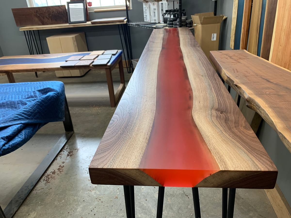 Red Epoxy River Walnut  Console Table