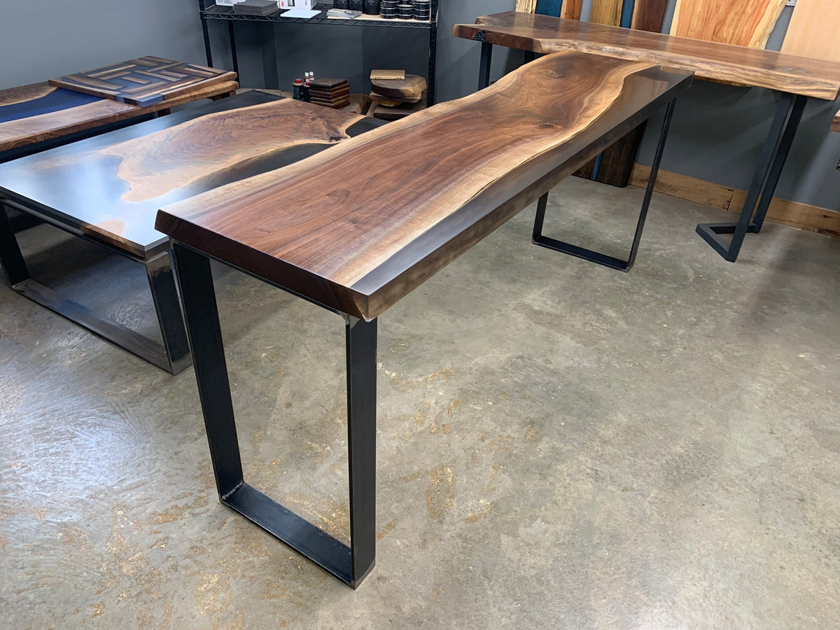 Walnut Epoxy Casted Console Table With Custom Table Base