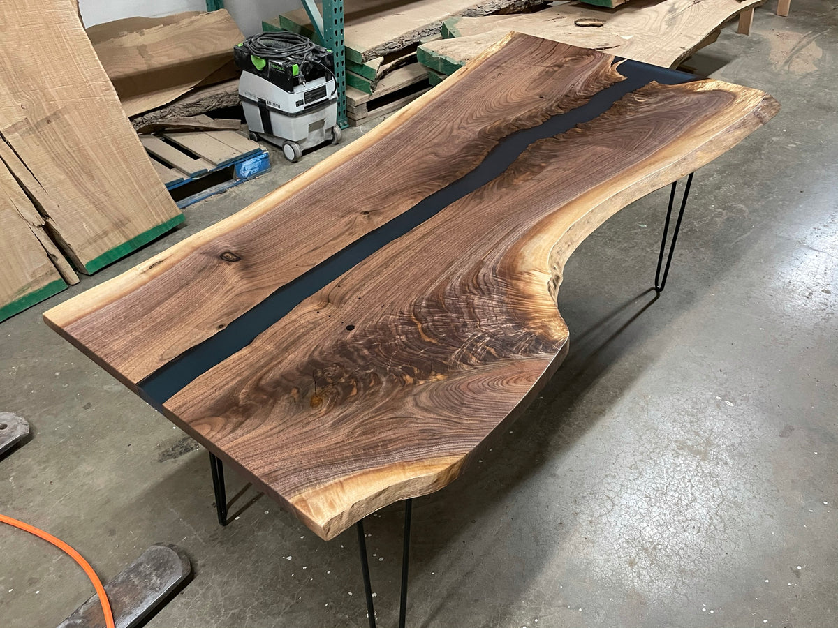 Live Edge Black Walnut Epoxy River Dining Table