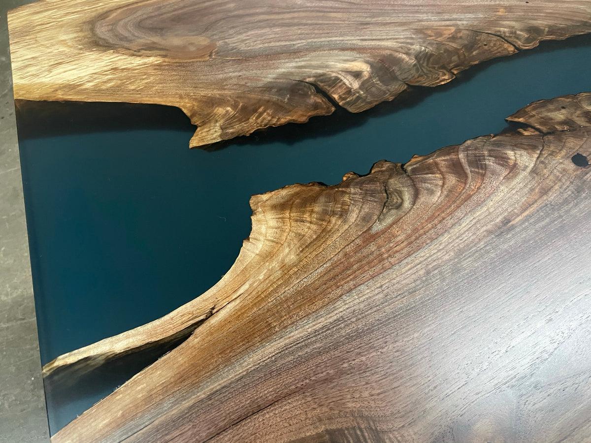Live Edge Black Walnut Epoxy River Dining Table