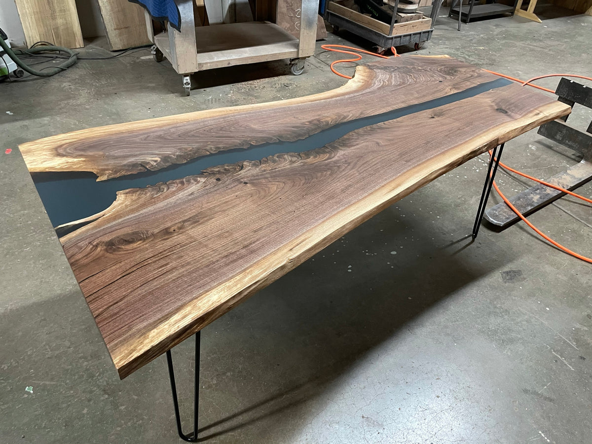 Live Edge Black Walnut Epoxy River Dining Table