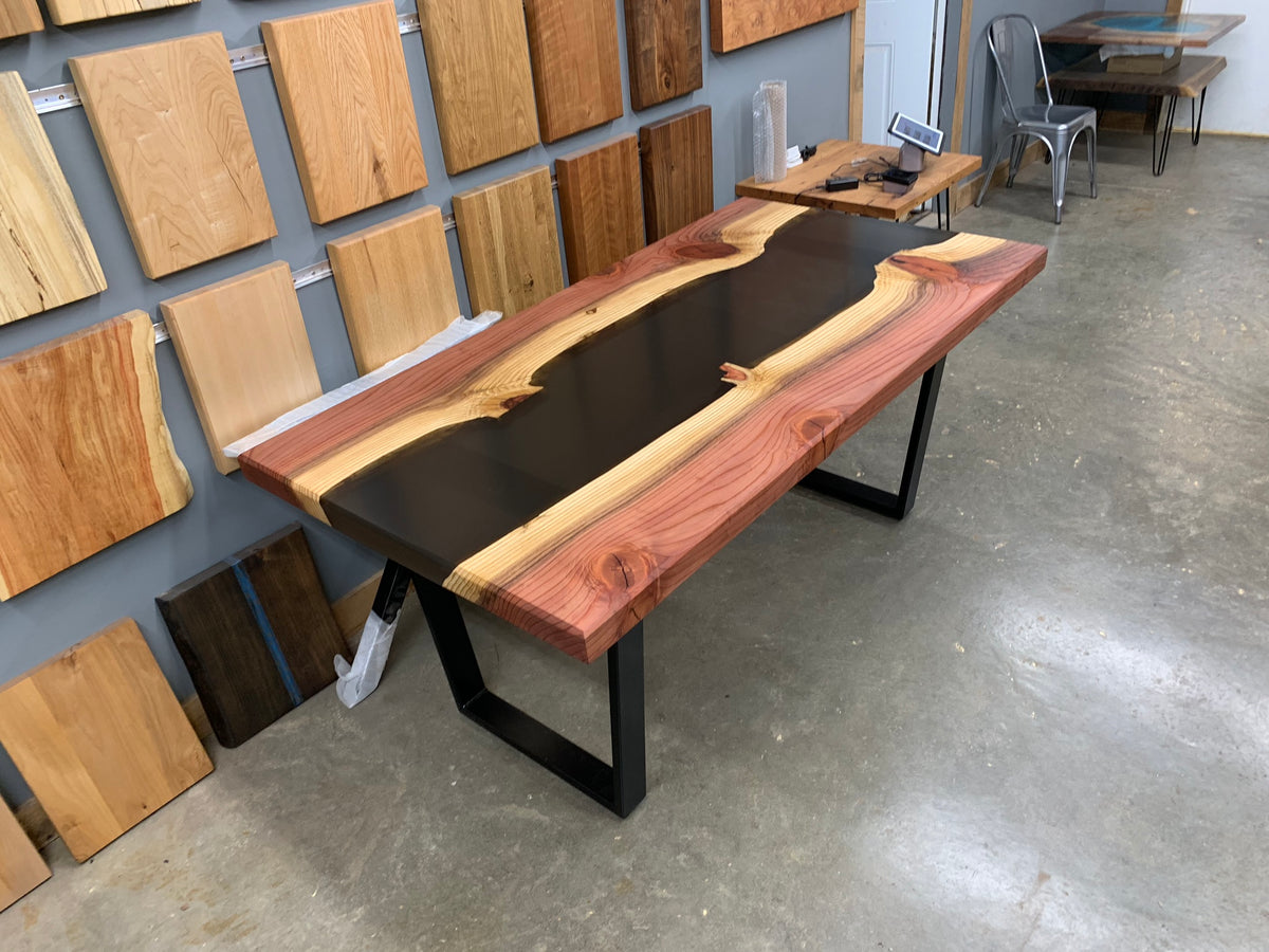 Custom Epoxy River Redwood Dining Table