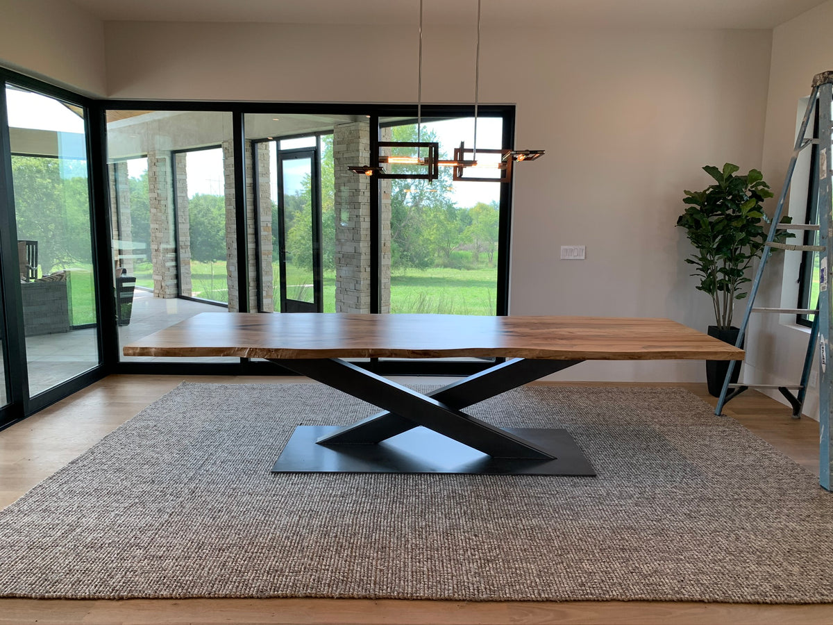 Live edge maple dining table with custom base