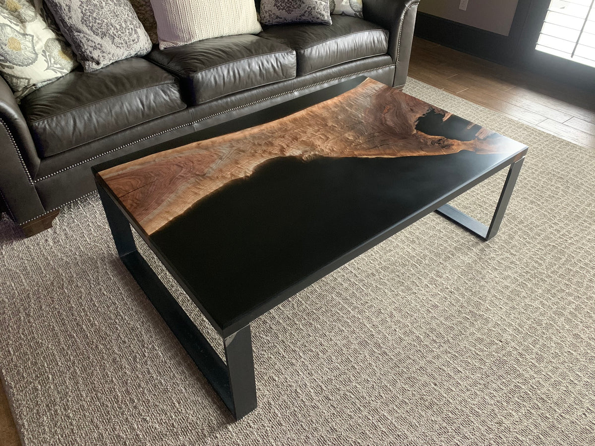 Walnut Epoxy Casted Coffee Table with Metal Legs