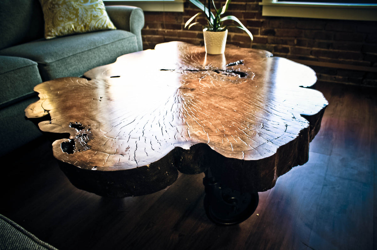 Stained Maple Cross Cut Coffee Table