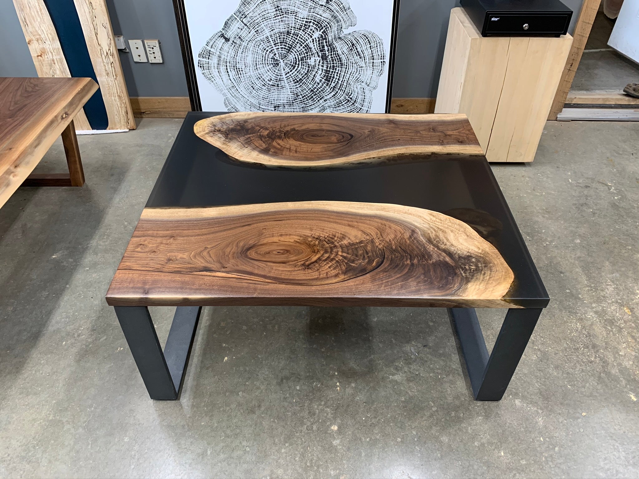 Black Walnut Epoxy River Coffee Table 125 - KC Custom Hardwoods