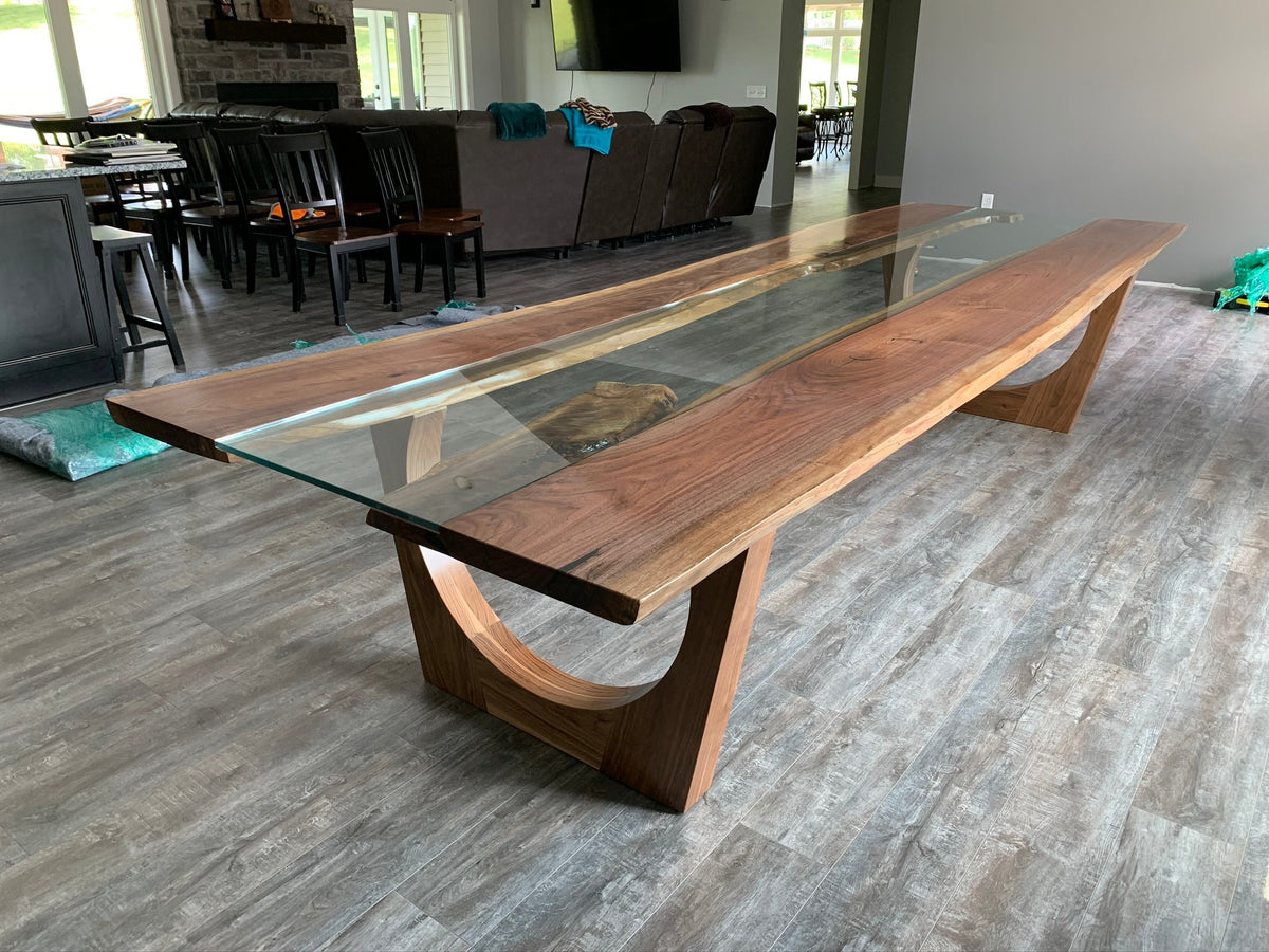 Walnut Glass River Dining Table 177