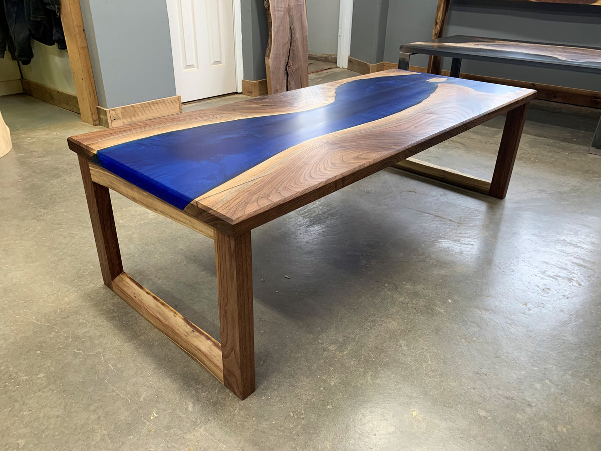 Walnut Epoxy River Coffee Table with wood base