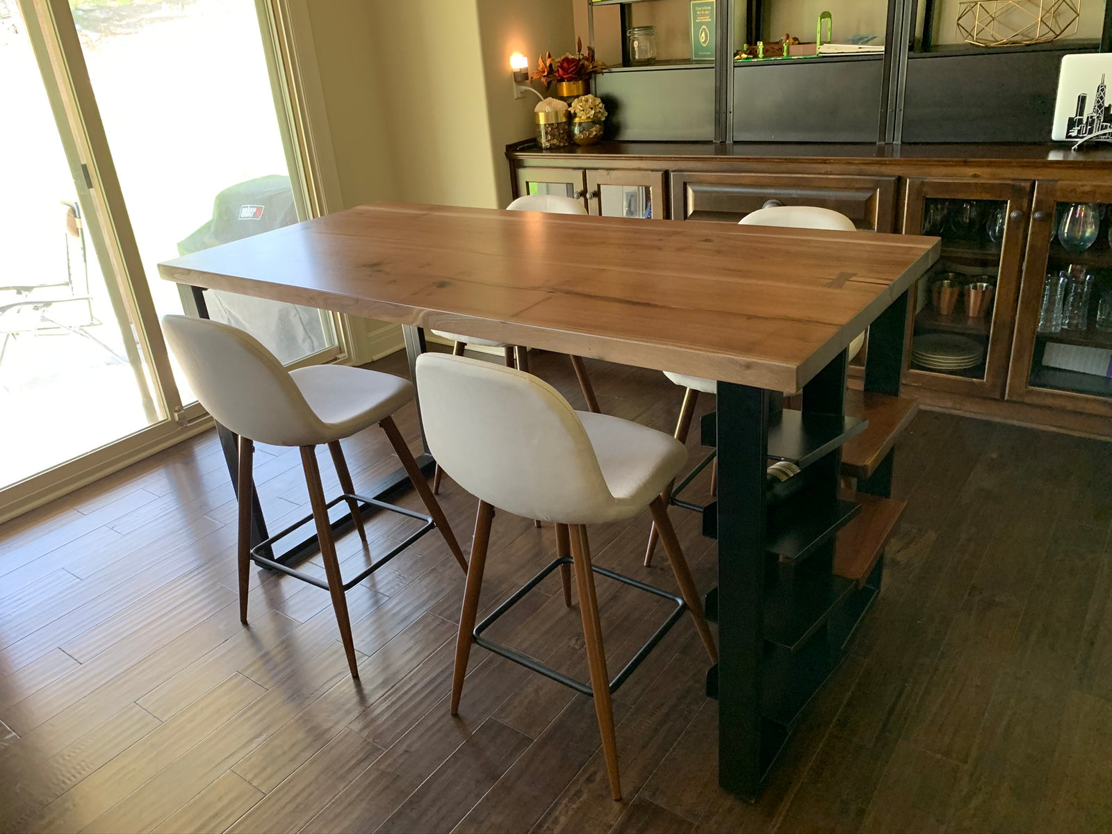 Walnut Dining Table with custom wine rack base