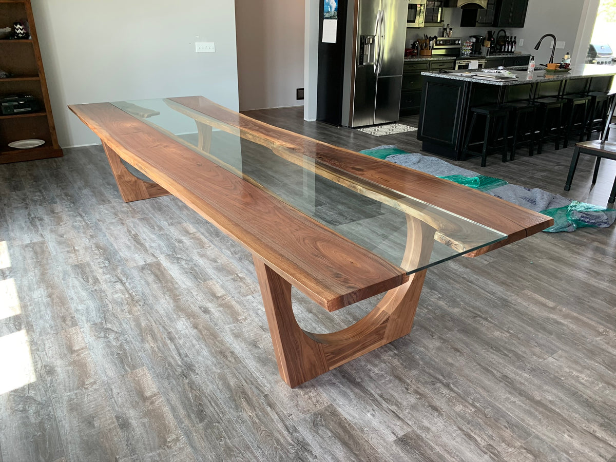 Walnut Glass River Dining Table