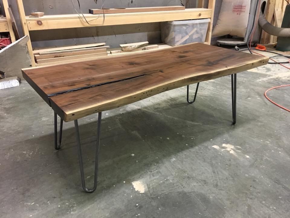 Live Edge Walnut Coffee Table with hairpin legs