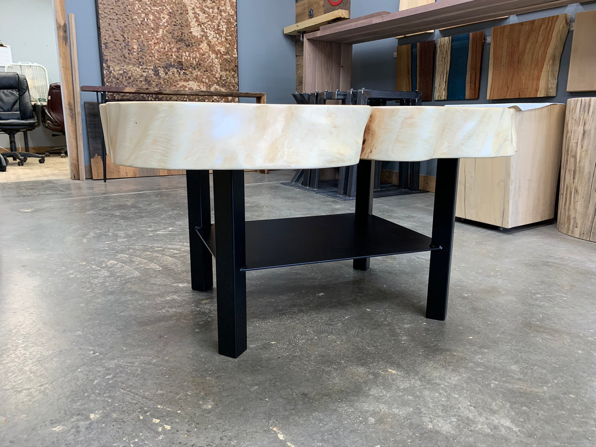Maple Cross Cut Coffee Table on steel base