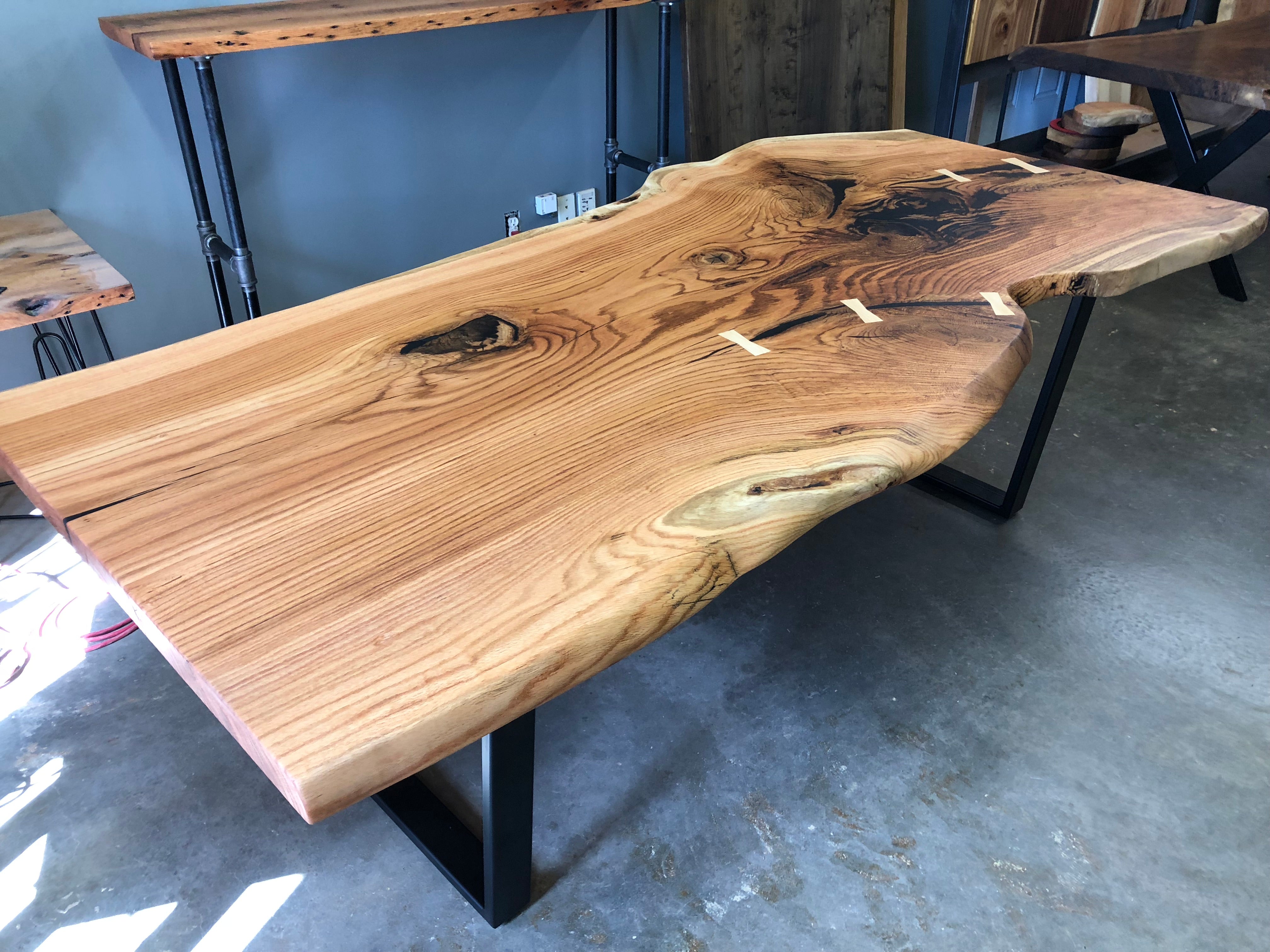 Red Oak Epoxy River Dining Table 333 - KC Custom Hardwoods