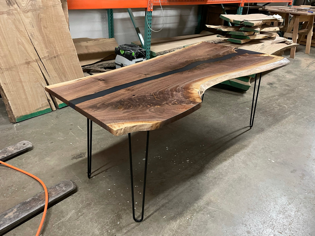Live Edge Black Walnut Epoxy River Dining Table