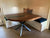 black walnut epoxy river dining table on steel base
