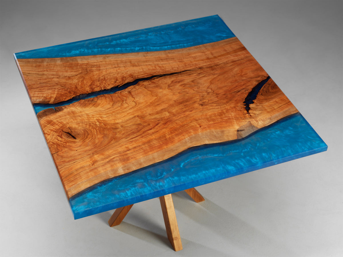 Blue Epoxy Casted Cherry Dining Table