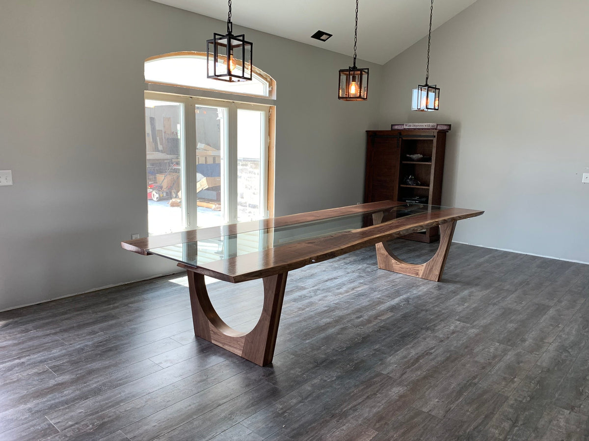 Walnut Glass River Dining Table 177