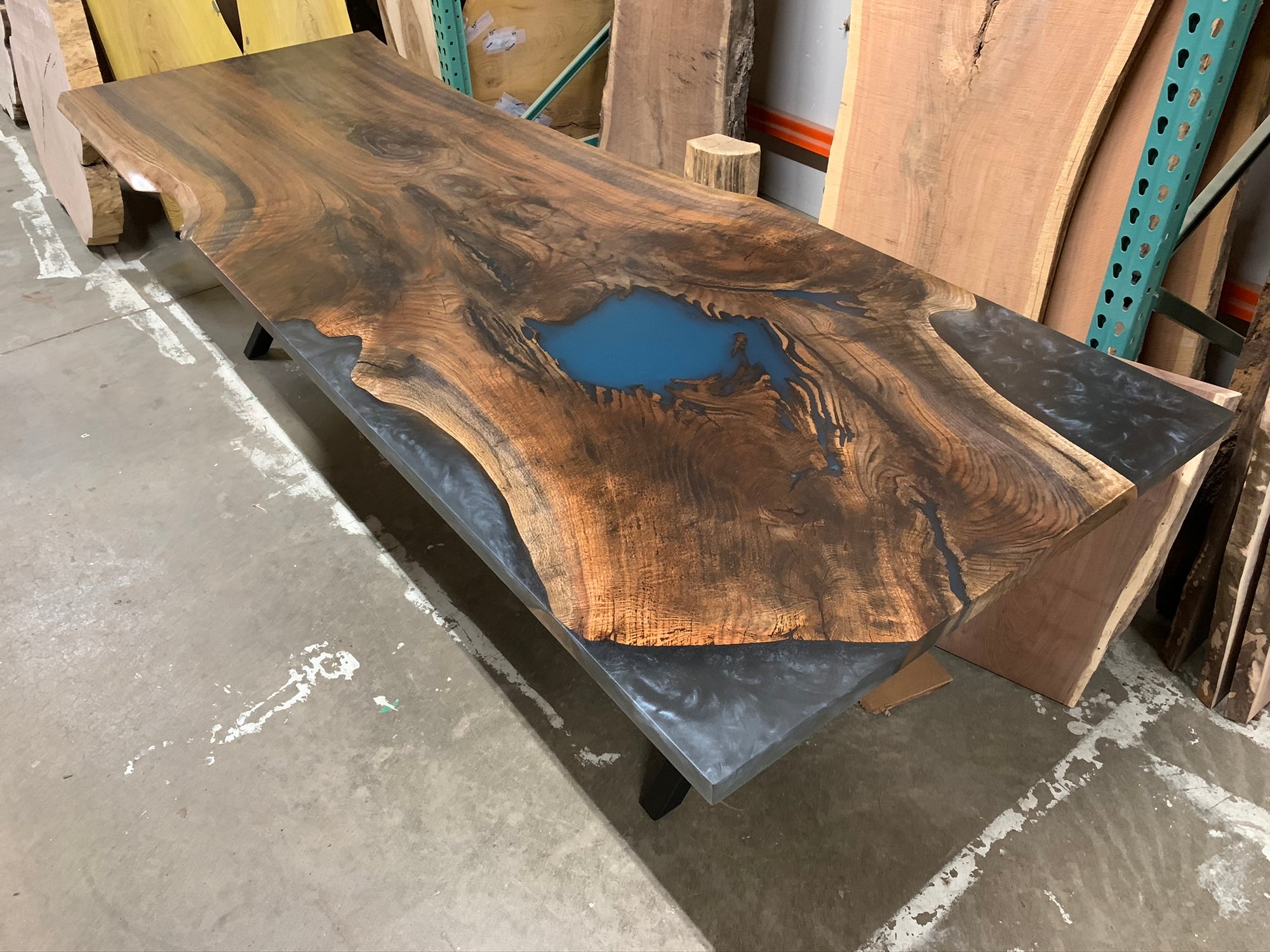 Black Resin Table, Epoxy Dining Table, Epoxy Resin Table, Custom 56” x 36”  Walnut Table, Black Epoxy River Dining Table for Troy