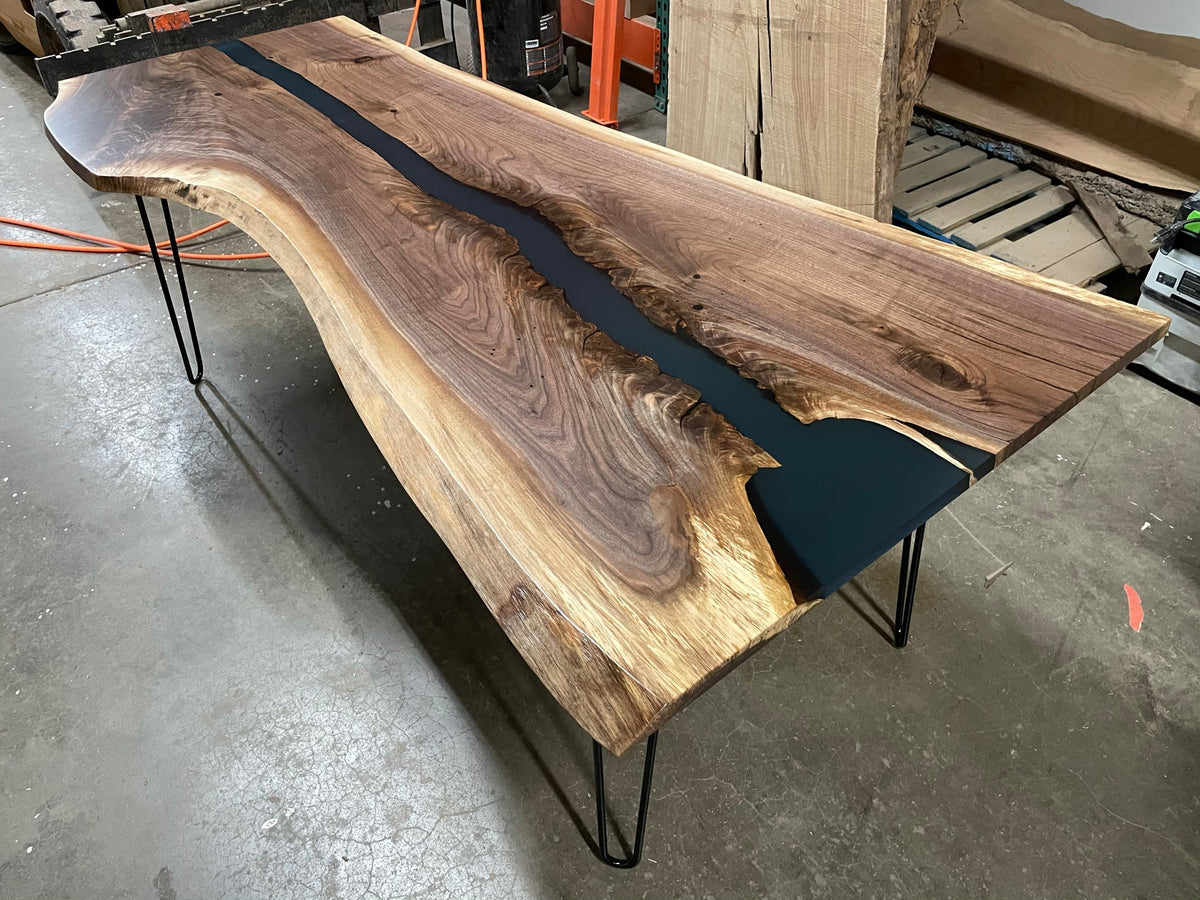 Live Edge Black Walnut Epoxy River Dining Table