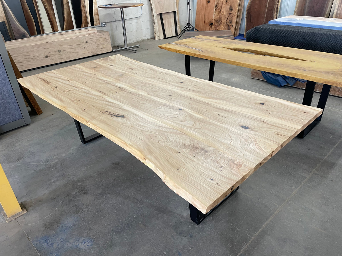 Live Edge Elm Dining Table on Parkway 1 Table Base