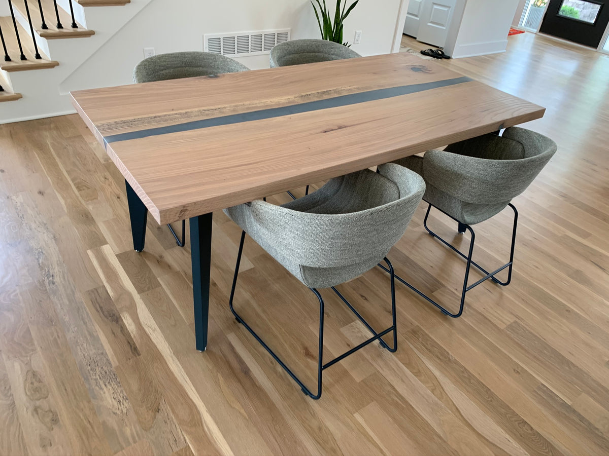 Pin Oak Epoxy River Dining Table