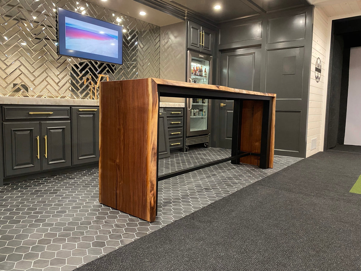 Live Edge Waterfall Walnut Bar Table