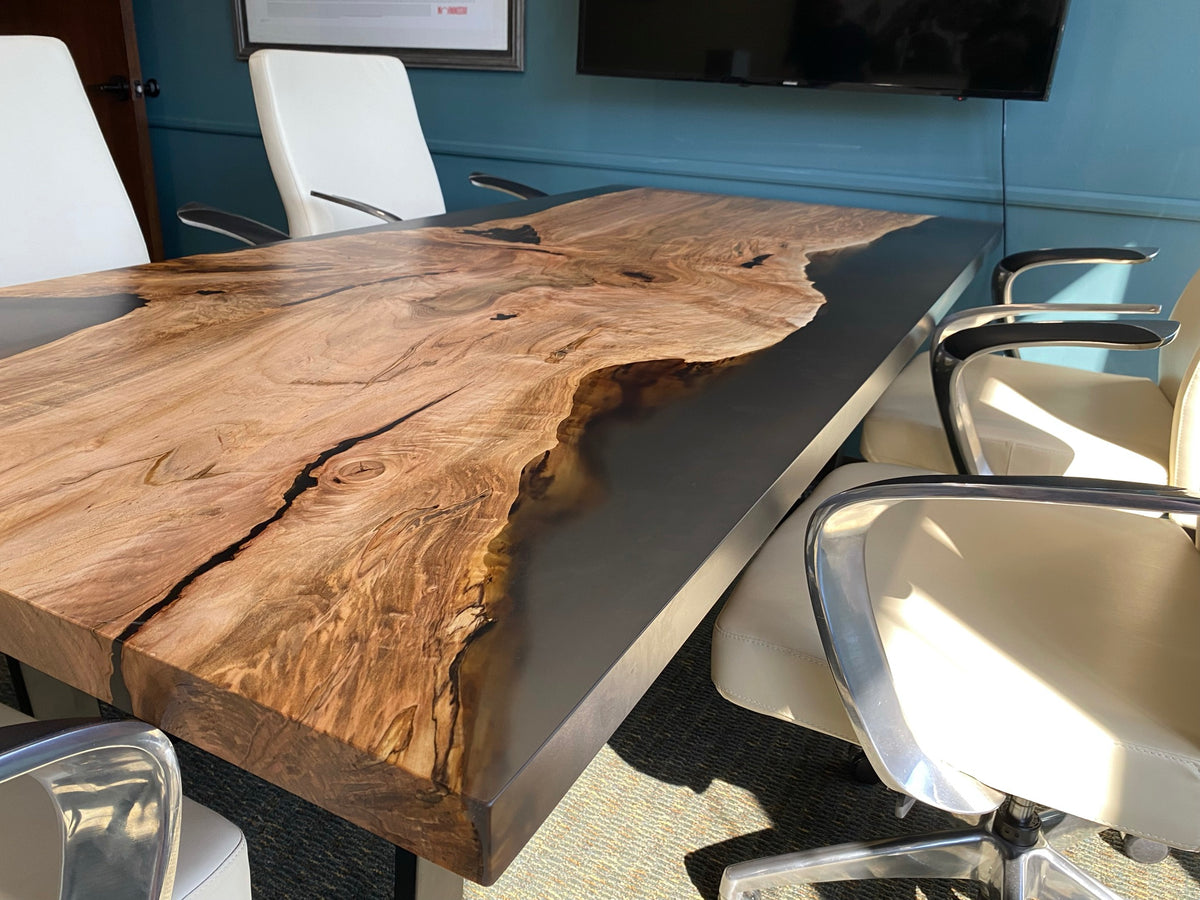 Epoxy casted maple conference table
