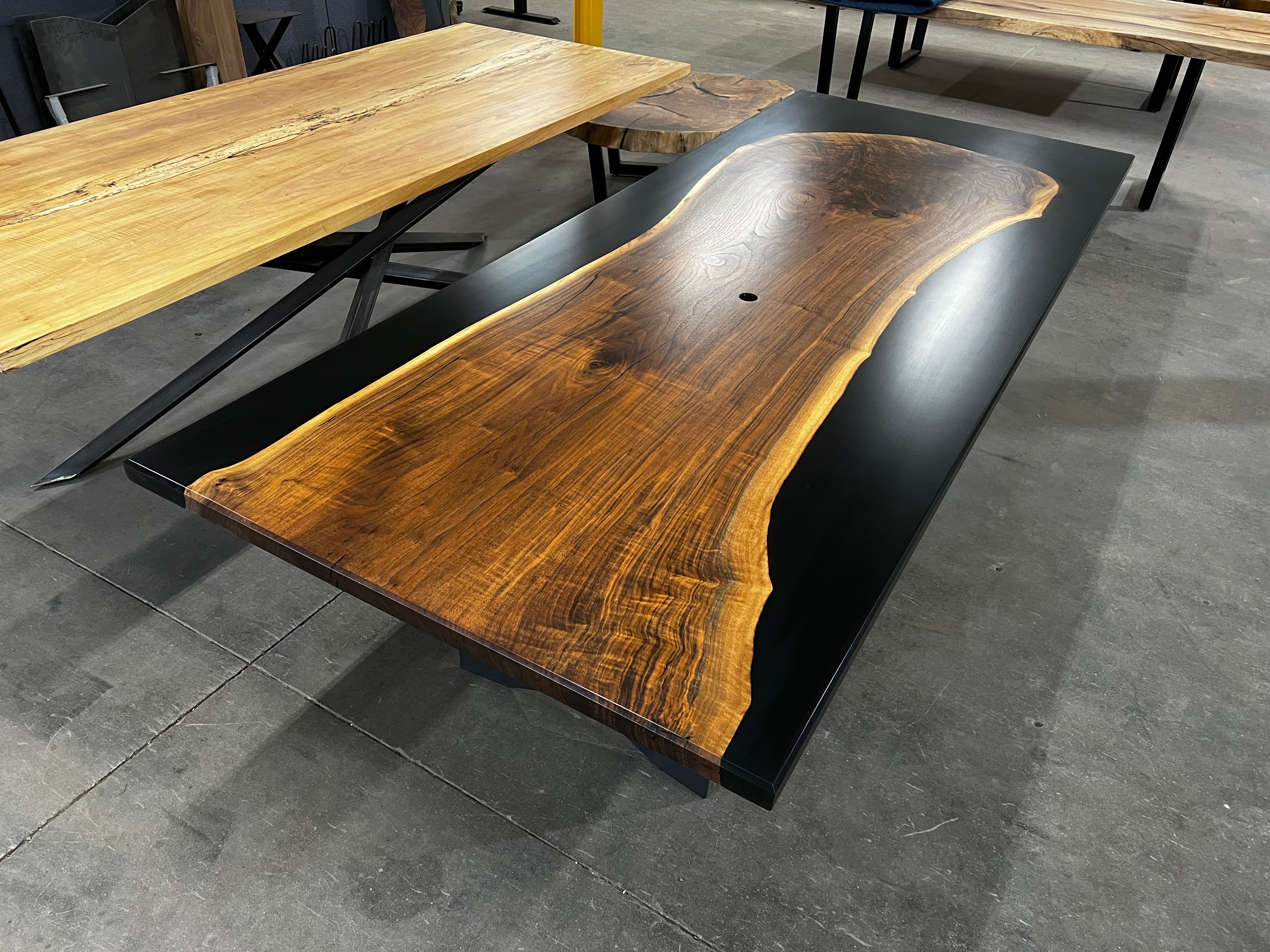 Walnut Black Epoxy Dining Table, Resin Table