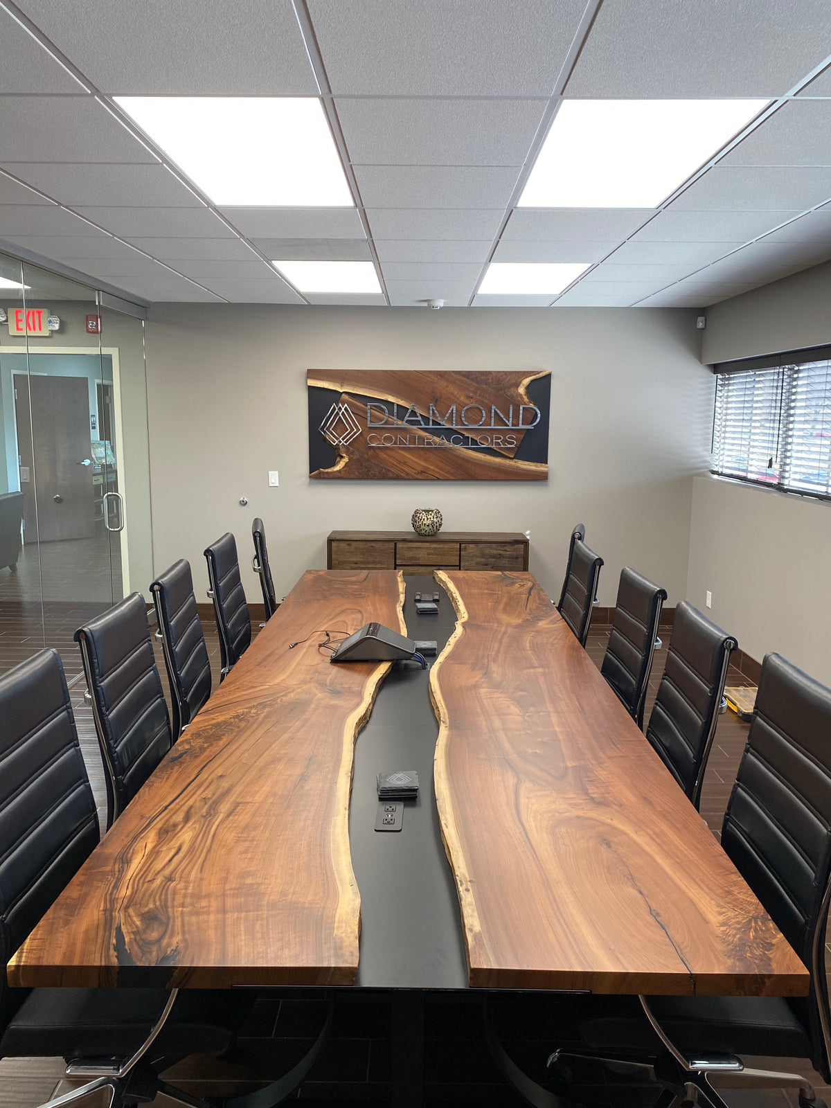 Live Edge Black Walnut Metal River Business Sign