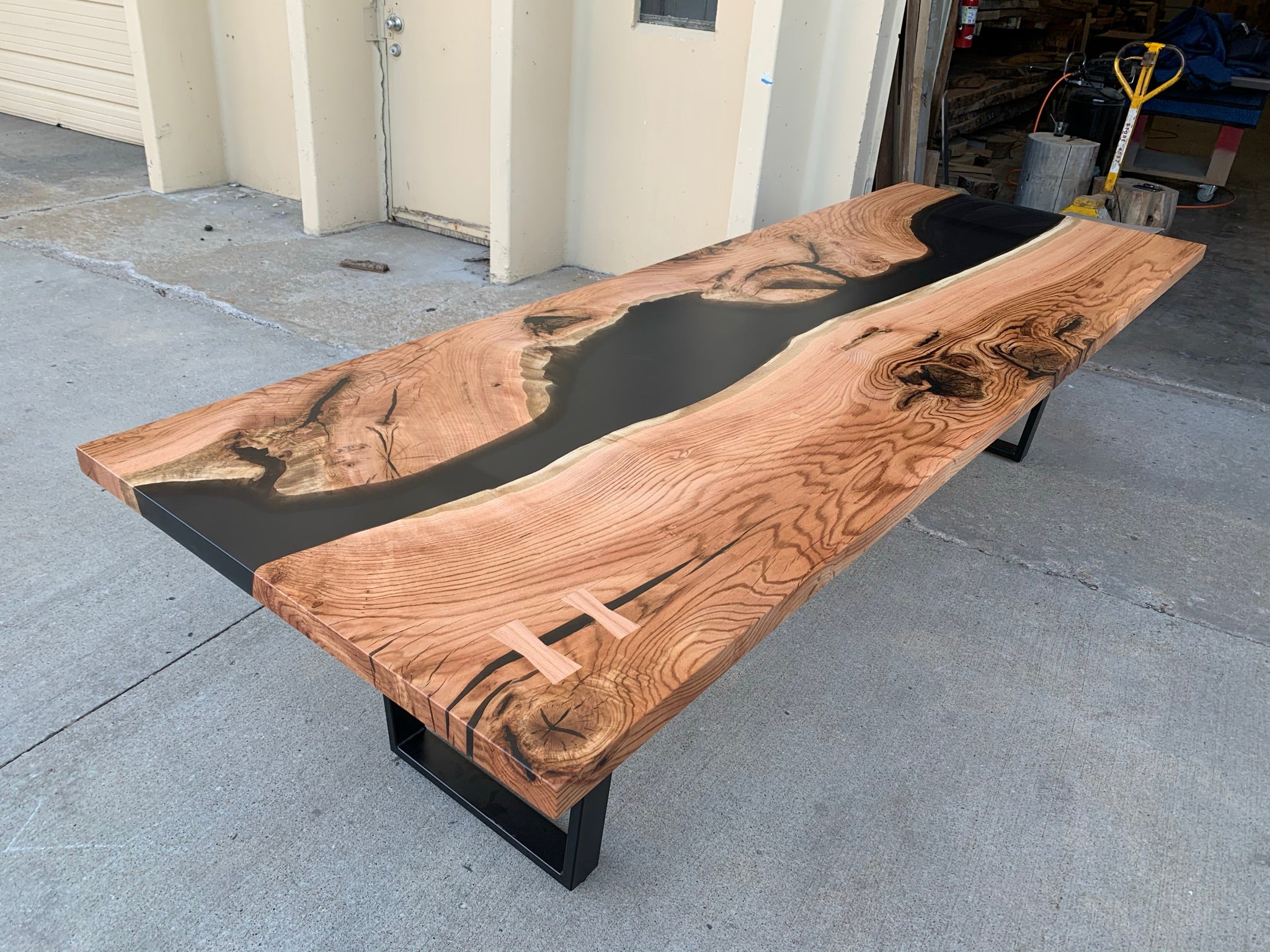 Red Oak Epoxy River Dining Table 333 - KC Custom Hardwoods