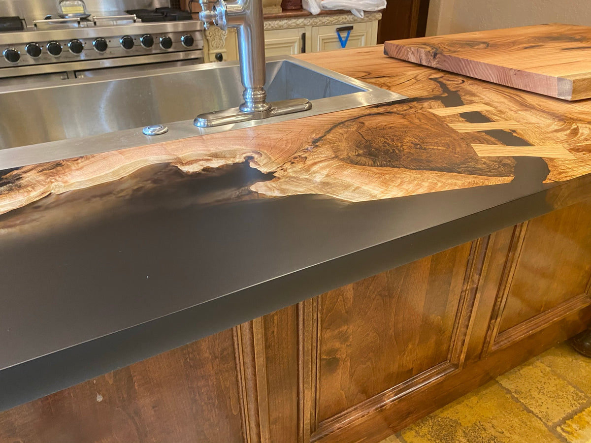 Red Oak Epoxy Casted Kitchen Island Countertop