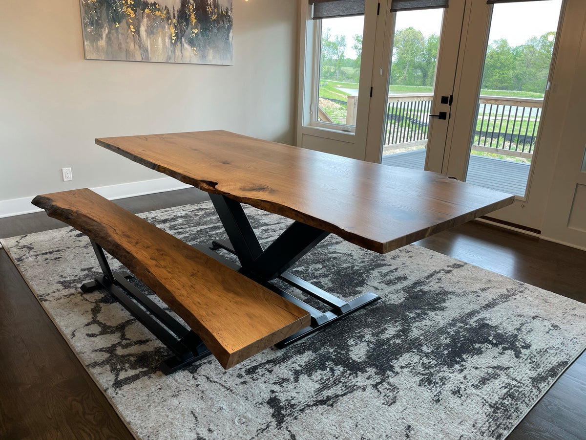 Live Edge White Oak Dining Table with Bench