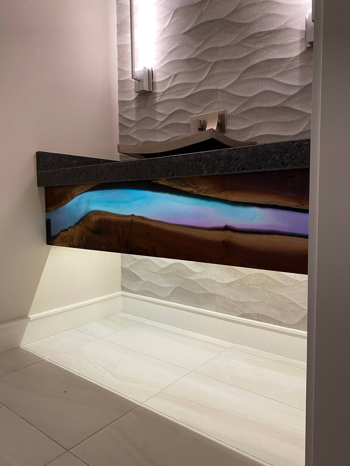 Black Walnut Epoxy River Bathroom Vanity Facade