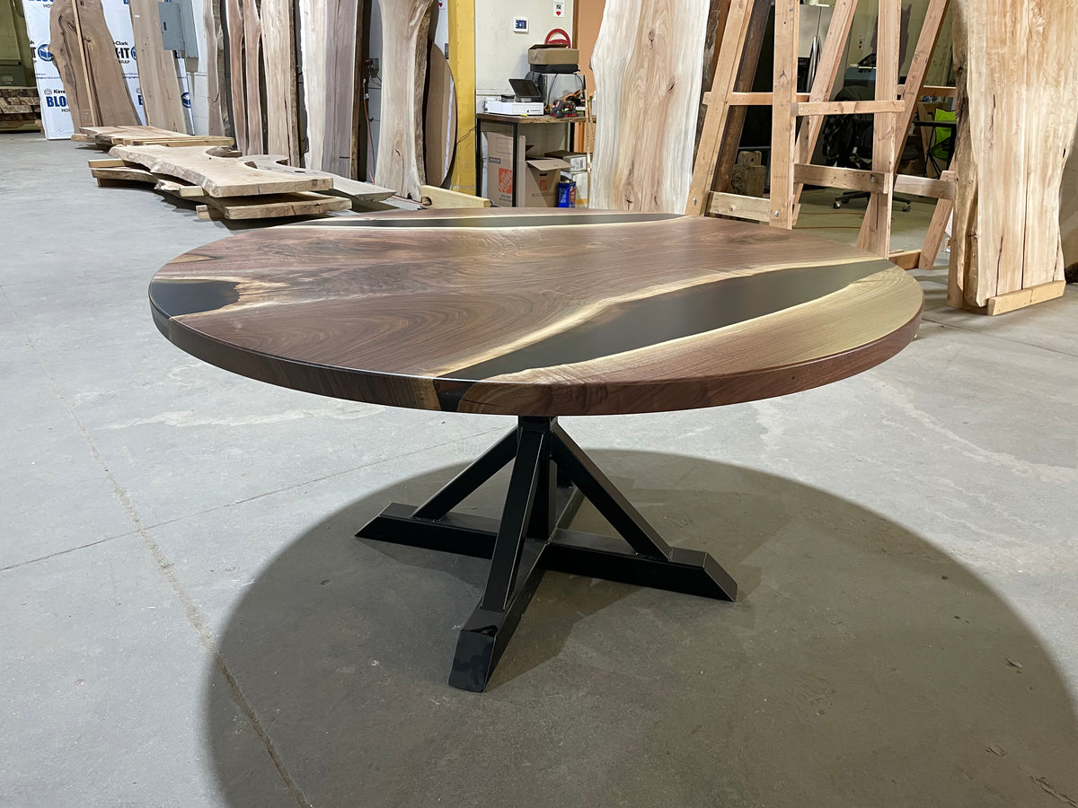 round black walnut epoxy river table