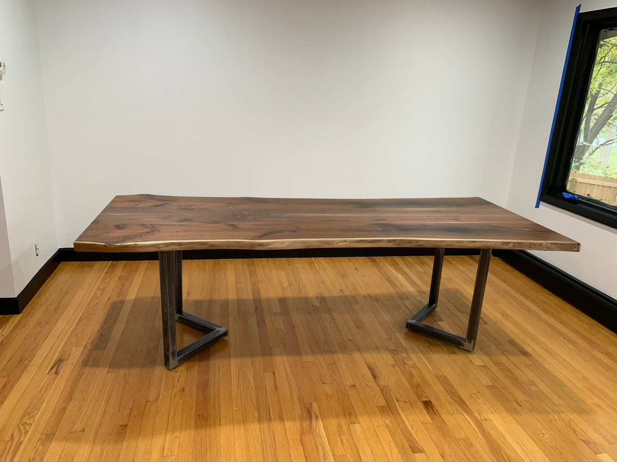 Live Edge Black Walnut Dining Table on Broadmoor 2 Table Base